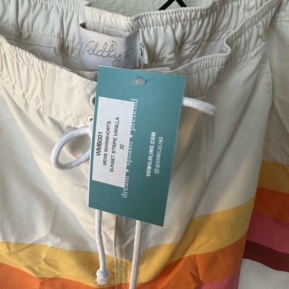 Well Dressed Wolf Wildling Men’s Swim Trunks Sunset Stripe Vanilla - Picture 2 of 6